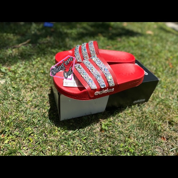 Red Adidas Slides - Picture 4 of 4